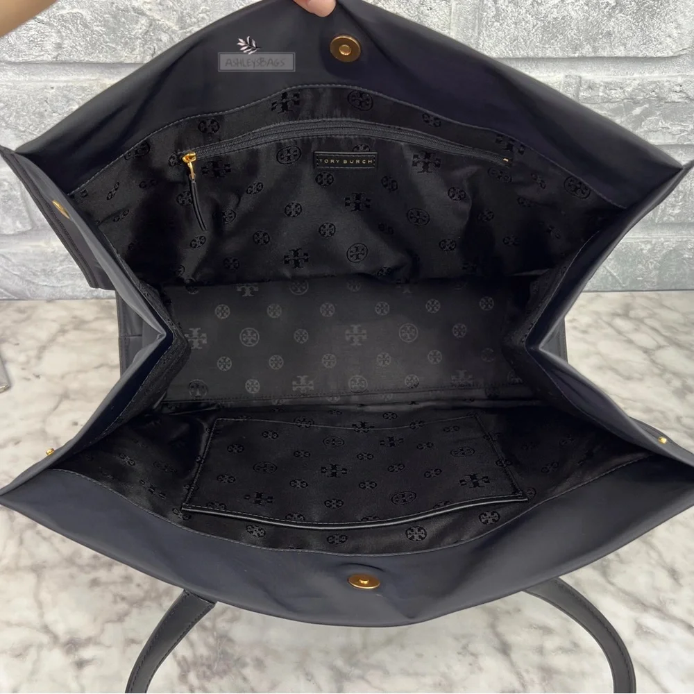 Tory Burch Large Ella Nylon Tote In Black - Picture 7 of 9